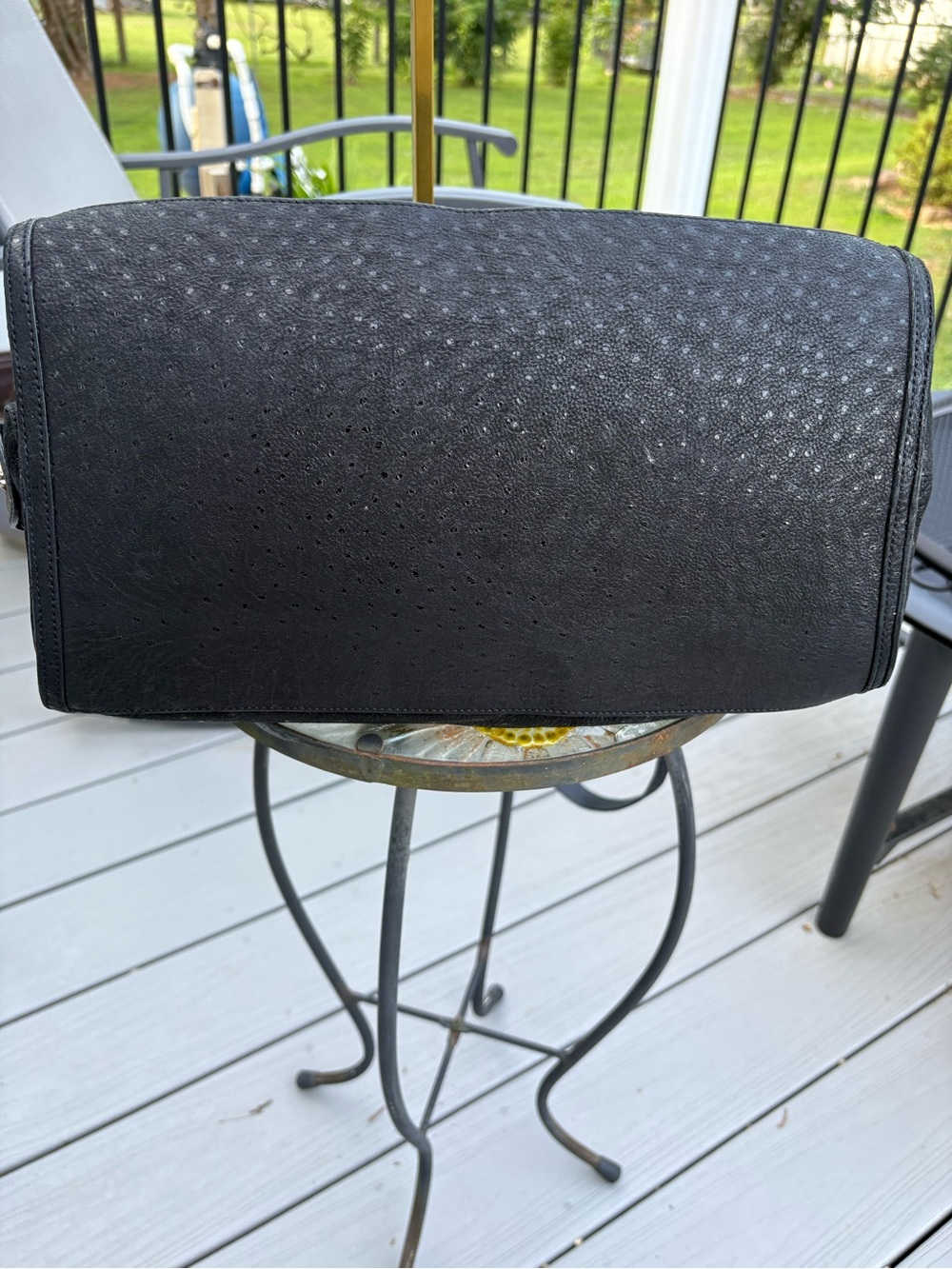 See by Chloé Vintage Black Ostrich-Embossed Leather Satchel Messenger Bag - Picture 6 of 13